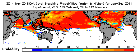 Current Bleaching Heat Stress Outlook Probability - Watch and higher