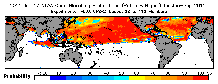 Current Bleaching Heat Stress Outlook Probability - Watch and higher