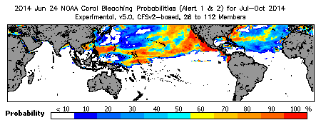 Current Bleaching Heat Stress Outlook Probability - Alert Levels 1 and 2