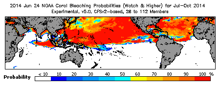 Current Bleaching Heat Stress Outlook Probability - Watch and higher