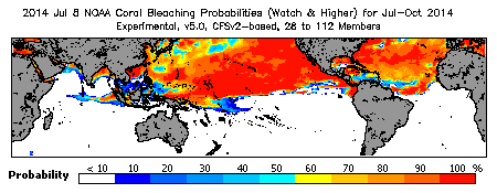 Current Bleaching Heat Stress Outlook Probability - Watch and higher