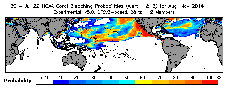 Current Bleaching Heat Stress Outlook Probability - Alert Levels 1 and 2