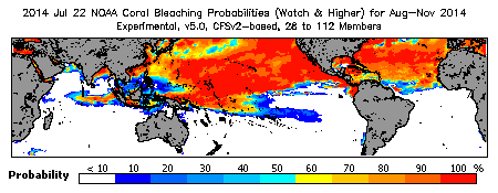 Current Bleaching Heat Stress Outlook Probability - Watch and higher