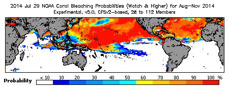 Current Bleaching Heat Stress Outlook Probability - Watch and higher