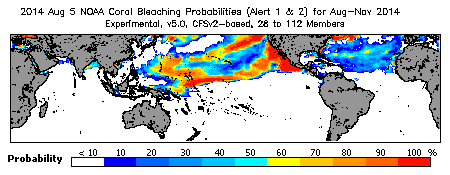 Current Bleaching Heat Stress Outlook Probability - Alert Levels 1 and 2