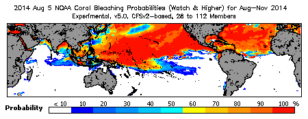 Current Bleaching Heat Stress Outlook Probability - Watch and higher