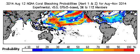 Current Bleaching Heat Stress Outlook Probability - Alert Levels 1 and 2