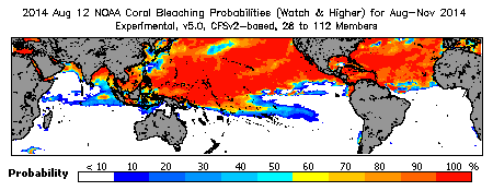 Current Bleaching Heat Stress Outlook Probability - Watch and higher