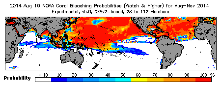 Current Bleaching Heat Stress Outlook Probability - Watch and higher