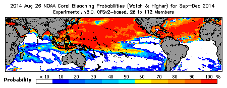 Current Bleaching Heat Stress Outlook Probability - Watch and higher