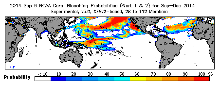 Current Bleaching Heat Stress Outlook Probability - Alert Levels 1 and 2