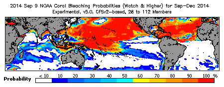 Current Bleaching Heat Stress Outlook Probability - Watch and higher