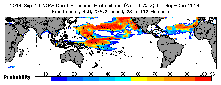 Current Bleaching Heat Stress Outlook Probability - Alert Levels 1 and 2