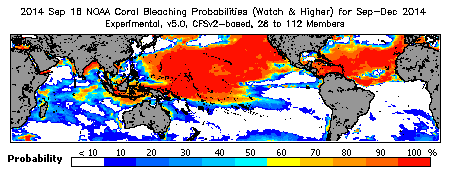 Current Bleaching Heat Stress Outlook Probability - Watch and higher