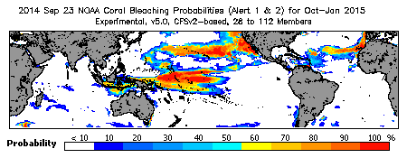 Current Bleaching Heat Stress Outlook Probability - Alert Levels 1 and 2