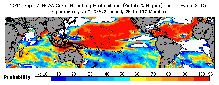 Current Bleaching Heat Stress Outlook Probability - Watch and higher