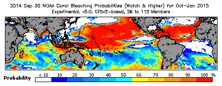 Current Bleaching Heat Stress Outlook Probability - Watch and higher