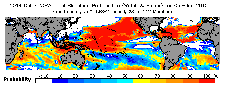 Current Bleaching Heat Stress Outlook Probability - Watch and higher