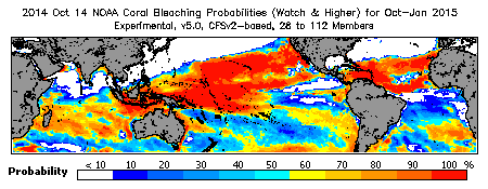 Current Bleaching Heat Stress Outlook Probability - Watch and higher