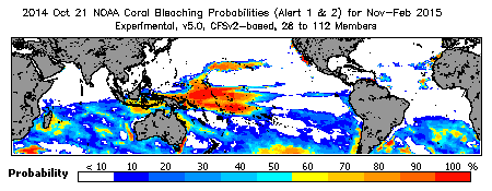 Current Bleaching Heat Stress Outlook Probability - Alert Levels 1 and 2