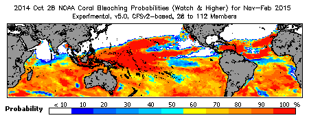 Current Bleaching Heat Stress Outlook Probability - Watch and higher