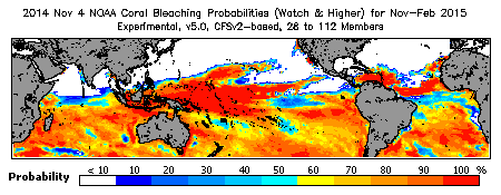 Current Bleaching Heat Stress Outlook Probability - Watch and higher