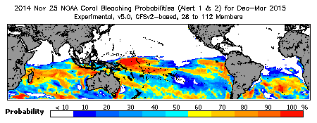 Current Bleaching Heat Stress Outlook Probability - Alert Levels 1 and 2