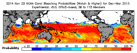 Current Bleaching Heat Stress Outlook Probability - Watch and higher