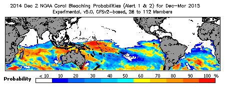 Current Bleaching Heat Stress Outlook Probability - Alert Levels 1 and 2