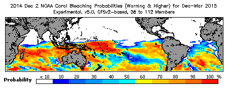 Current Bleaching Heat Stress Outlook Probability - Warning and higher