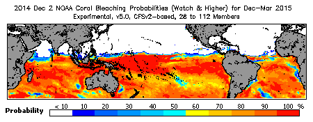 Current Bleaching Heat Stress Outlook Probability - Watch and higher