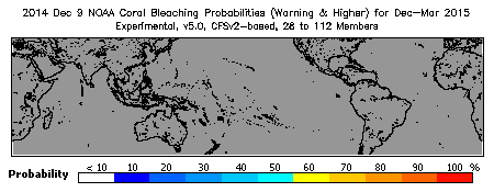 Current Bleaching Heat Stress Outlook Probability - Warning and higher