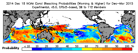 Current Bleaching Heat Stress Outlook Probability - Warning and higher