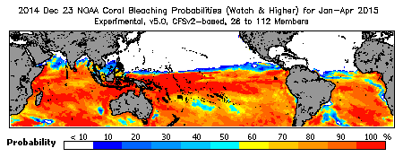 Current Bleaching Heat Stress Outlook Probability - Watch and higher