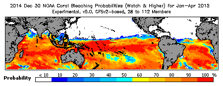 Current Bleaching Heat Stress Outlook Probability - Watch and higher