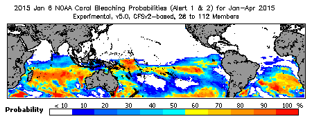 Current Bleaching Heat Stress Outlook Probability - Alert Levels 1 and 2