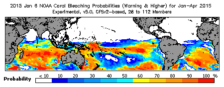 Current Bleaching Heat Stress Outlook Probability - Warning and higher