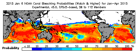 Current Bleaching Heat Stress Outlook Probability - Watch and higher