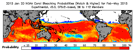 Current Bleaching Heat Stress Outlook Probability - Watch and higher