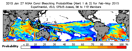 Current Bleaching Heat Stress Outlook Probability - Alert Levels 1 and 2