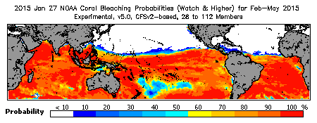 Current Bleaching Heat Stress Outlook Probability - Watch and higher