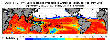 Current Bleaching Heat Stress Outlook Probability - Watch and higher