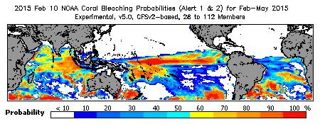 Current Bleaching Heat Stress Outlook Probability - Alert Levels 1 and 2