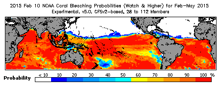 Current Bleaching Heat Stress Outlook Probability - Watch and higher