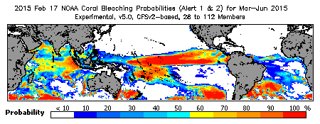 Current Bleaching Heat Stress Outlook Probability - Alert Levels 1 and 2