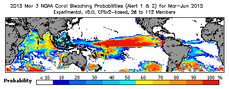 Current Bleaching Heat Stress Outlook Probability - Alert Levels 1 and 2