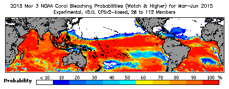 Current Bleaching Heat Stress Outlook Probability - Watch and higher