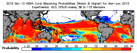 Current Bleaching Heat Stress Outlook Probability - Watch and higher