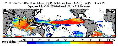 Current Bleaching Heat Stress Outlook Probability - Alert Levels 1 and 2