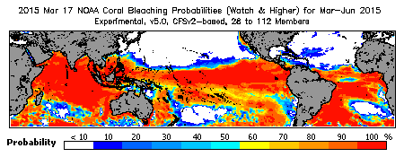 Current Bleaching Heat Stress Outlook Probability - Watch and higher